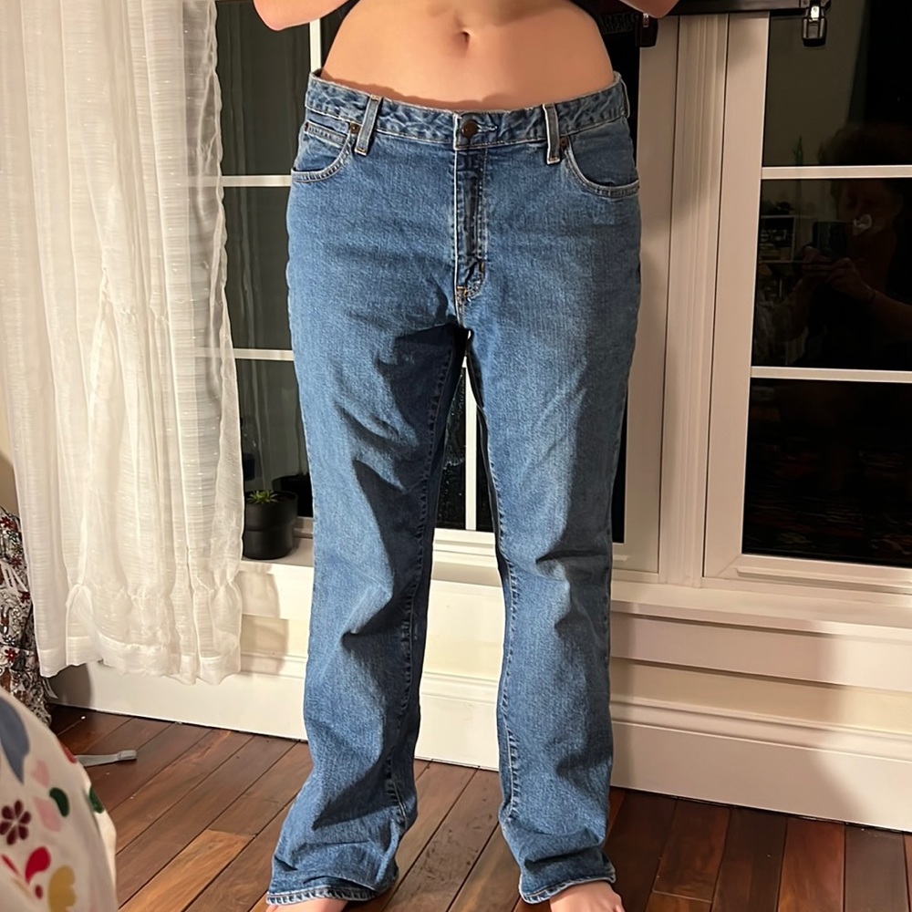 GAP bootcut jeans. Not distressed.
